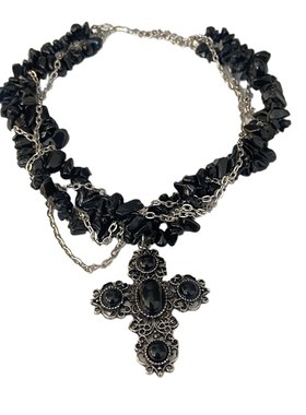 暗黑十字架碎石双层项链女复古锁骨链百搭高级感颈链时尚气质项饰