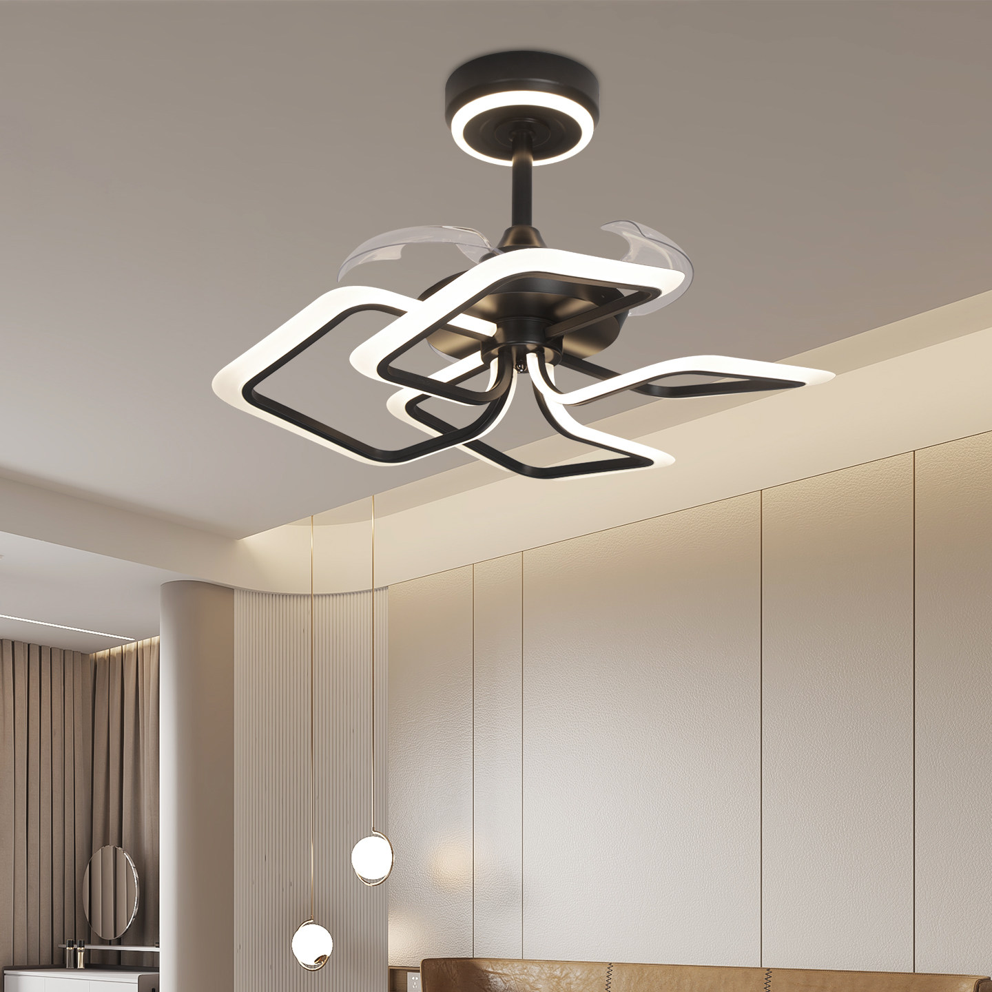 新款原创三色变光智能语音控制餐厅隐形风扇灯客厅隐形吊扇灯,淘宝优惠券,粉丝福利购,淘宝优惠卷