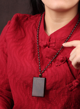 天然黑曜石吊坠平安无事牌