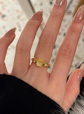 Vintage中古高级感黄钻招财戒指