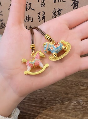 新中式木马铜钱财长款吊坠项链