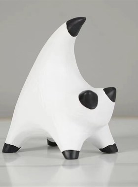 奶油风黑白条纹猫咪摆件电视柜酒柜客厅玄关家居软装饰品组合搭配