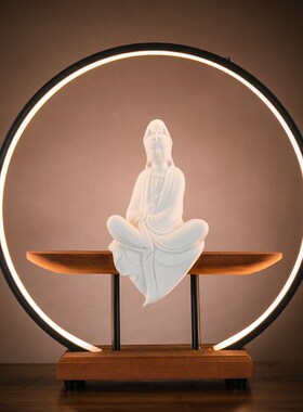 新中式陶瓷自在观音佛像摆件创意工艺品家居禅意客厅茶室桌面装饰