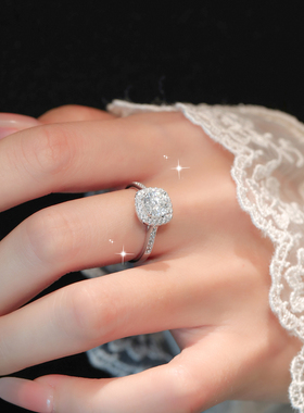 莫桑钻小方糖纯银戒指求婚对戒