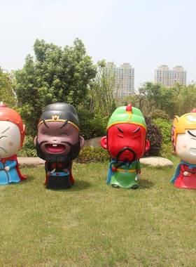 NRY钢中式卡通招财关羽人物雕玻璃五虎上将摆件商园林景观塑场装