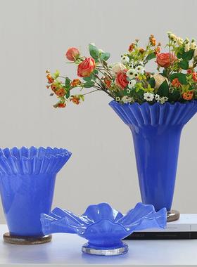 莫兰迪意大口BX253L-3居荷边卷口褶皱琉璃花瓶软装家样板创间客厅