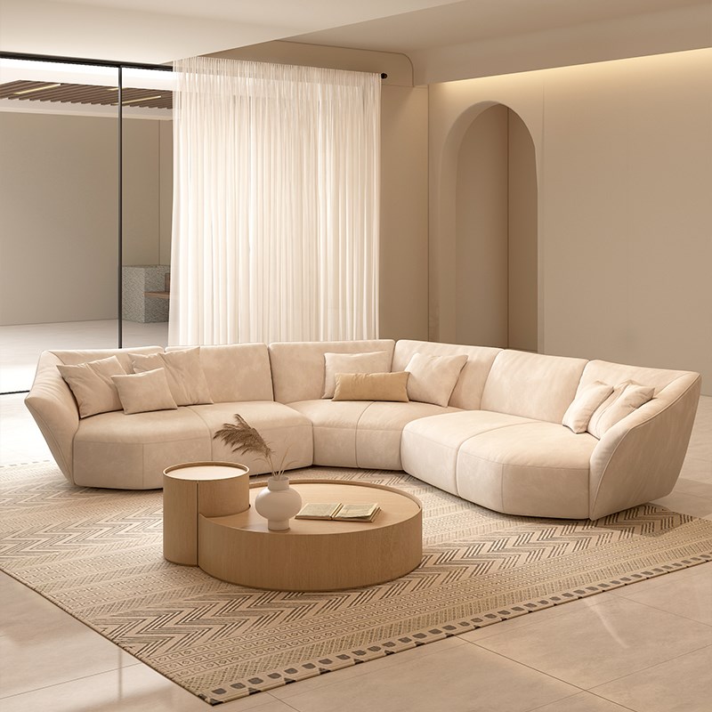 2024新款意式极简磨砂布艺沙发弧形花瓣设计家用大户型客厅奶油风 - 图1