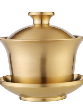 中式黄铜激光福字盖碗三件套高档C茶盏龙凤呈祥茶室茶具茶杯工艺