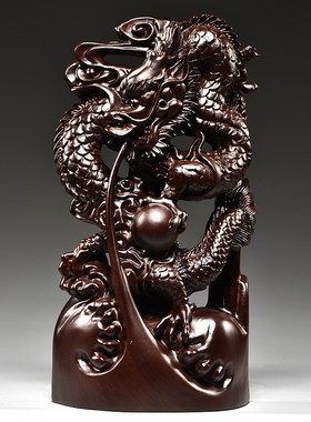 花梨木雕龙行天下摆件实木质十二生肖木头龙家居客厅W装饰开业送