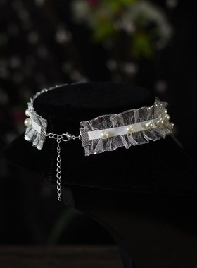 JL003网红颈带超仙银线镶边蕾丝项圈 简约白色锁骨链新娘气质颈链