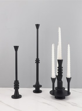北欧简约创意黑色烛台组合摆件餐厅客厅茶几酒店样板房家居装饰品