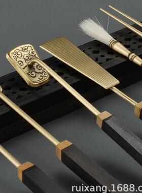R705方柄香道工具七件套装/木柄黄铜 仿古色香道具特色香道工具