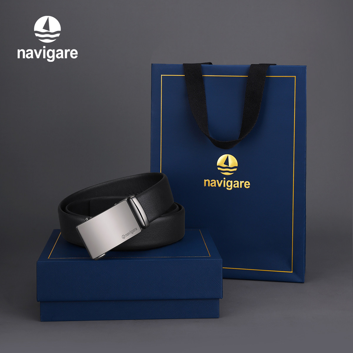 Navigare纳维凯尔意大利小帆船真皮男腰带自动扣男士头层牛皮皮带