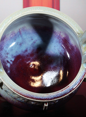 河南钧窑古釉钧瓷煤烧釉三足香炉手工瓷香炉家居佛堂玄关中式摆件