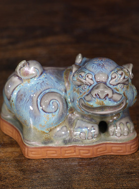 禹州神垕白伟峰钧瓷摆件炭烧貔貅中式陶瓷家居办公室桌面装饰招财