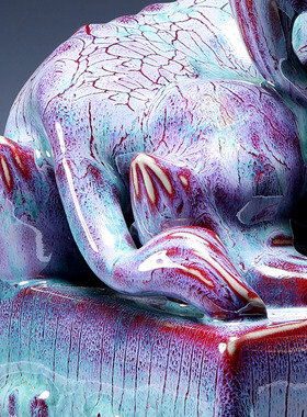 钧官窑旨河南禹州神后钧瓷博古架摆件貔貅千钧印章窑变釉陶瓷客厅