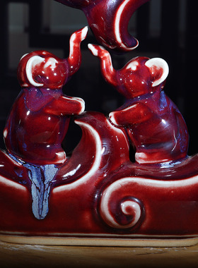 钧瓷摆件平安吉祥陶瓷保平安祝福工艺品高档送礼品中式客厅办公室