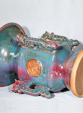 神垕镇钧瓷卢钧釉四海升平中式古典办公室玄关博古架摆件如意尊