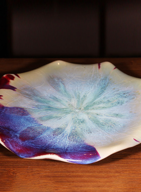 钧瓷挂盘蓝莲花赏盘神垕陈奎峰大师全手工工艺品陶瓷家居装饰摆件