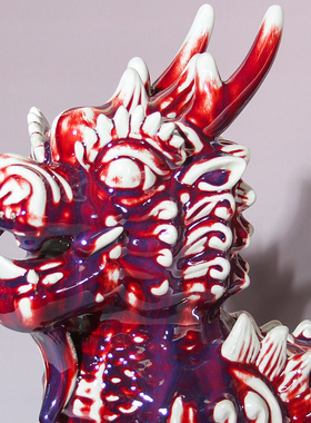 钧瓷摆件祥瑞麒麟中式陶瓷书房客厅办公室桌面装饰摆设礼物收藏品