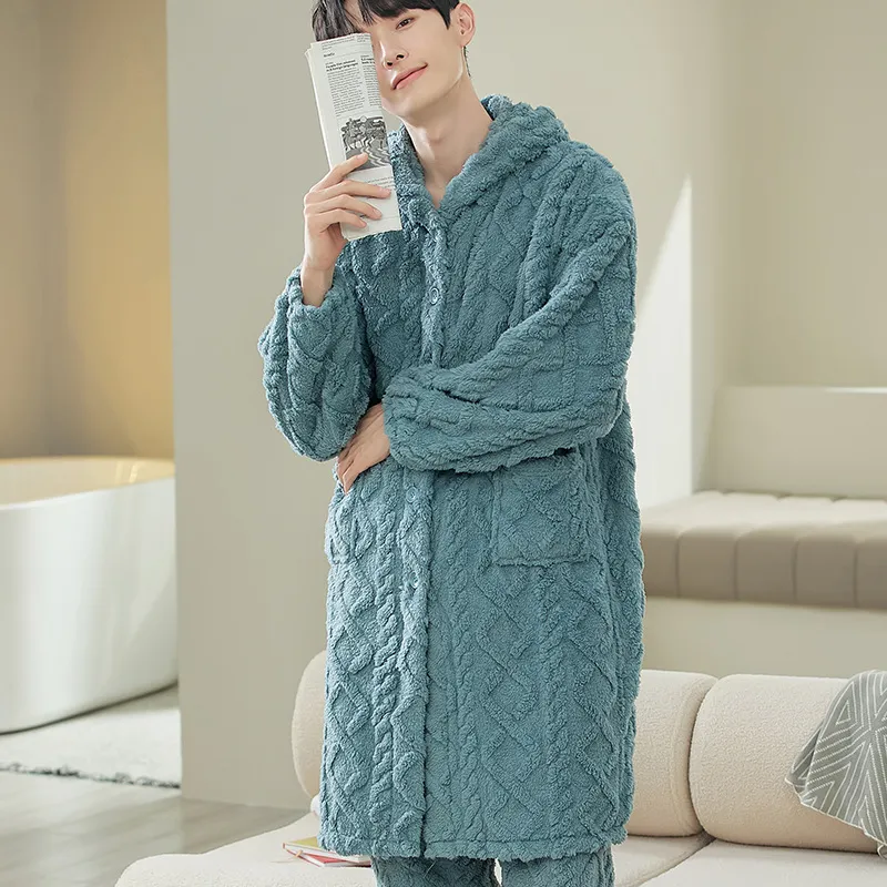 情侣睡衣23新款法兰绒加厚长款提花舒棉绒连帽家居服套装,淘宝优惠券,粉丝福利购,淘宝优惠卷