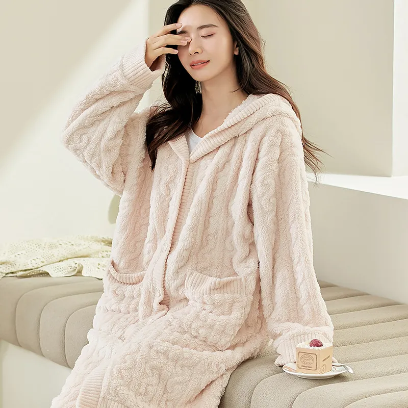 情侣睡衣23新款法兰绒加厚长款提花舒棉绒连帽家居服套装,淘宝优惠券,粉丝福利购,淘宝优惠卷