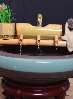 鱼缸循环流水摆件带过滤制氧竹子流水招财陶瓷缸水池造景养鱼增氧