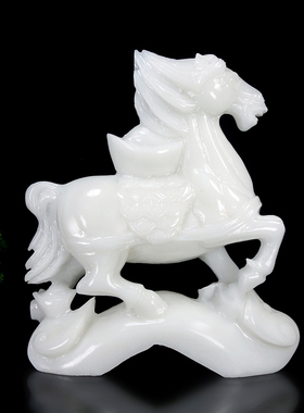 天然白玉马摆件玉石生肖马上有钱精工雕刻办公室桌面生日开业送礼