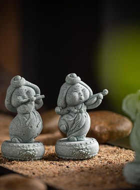 新中式唐仕女竖琴笛子乐器茶宠摆件鱼缸造景盆栽景观客厅桌面装饰