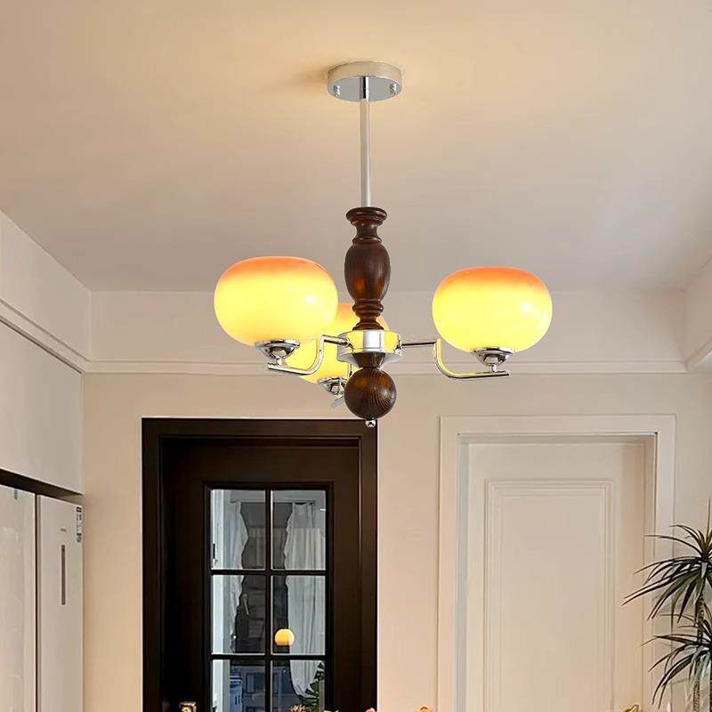 美式中古客厅柿子吊灯奶油焦糖色实木餐厅法式复古书房卧室护眼灯 - 图1