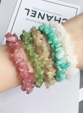 天然草莓晶紫水晶编织手錬石榴石多层碎石手串招财桃花饰品礼物女