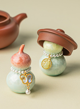 创意结晶釉渐变小葫芦 高颜值茶玩摆件茶道零配陶瓷盖置装饰品
