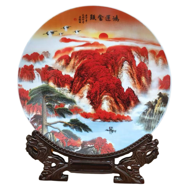 中式陶瓷器坐盘办公室摆件家居客厅玄关圆盘茶柜酒柜博古架装饰品,淘宝优惠券,粉丝福利购,淘宝优惠卷