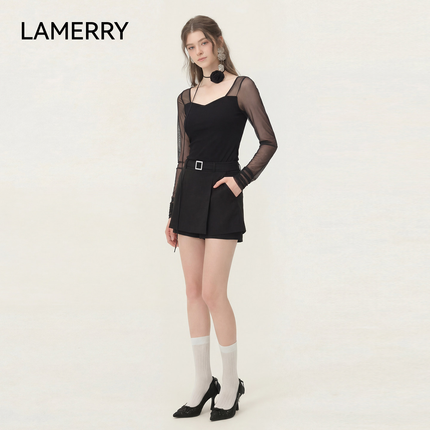 LAMERRY/朗美睿26春A字裙摆短裤女可调节带钻腰带挺括抗皱通勤,淘宝优惠券,粉丝福利购,淘宝优惠卷