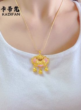 沙金高货双鱼锦鲤锁铃兰花项链吊坠平安锁包蜜粉金十里红妆