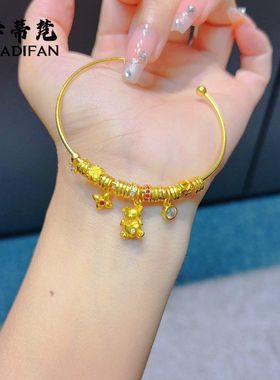 沙金点钻爱心小熊盘缠手环diy万能手镯新中式盘缠手串