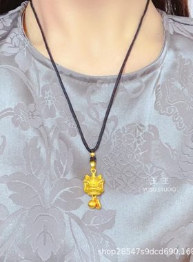 2024国潮醒狮沙金铃铛吊坠招财纳福编绳毛衣链男女同款