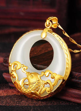 古法金玉颈饰女款年年有余锦鲤吉祥古风吊坠有气质女项坠