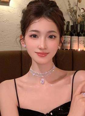 镶钻锆石水滴choker项链轻奢高级感气质颈链2023年新款饰品女