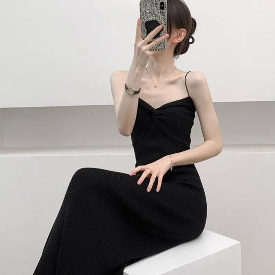 2024 summer new hong kong style dopamine outfit bottoming knitted suspender skirt waistless backless inner dress for women