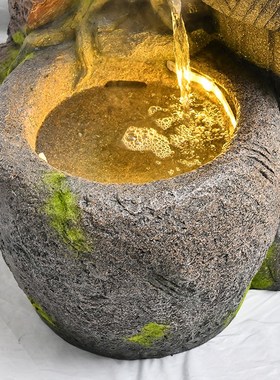 阳台花园楼梯转角落田园老石槽装饰假山喷泉流水景观造景装饰摆件