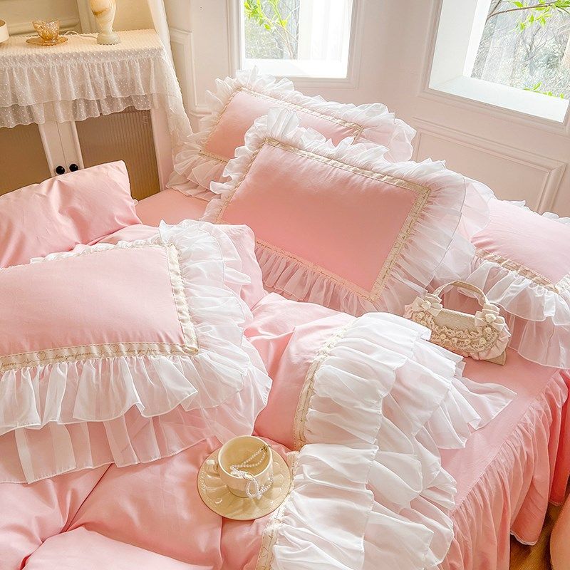 公主风全棉双人长枕套纯棉双层雪纺花边单人家用成人枕头套一对装,淘宝优惠券,粉丝福利购,淘宝优惠卷