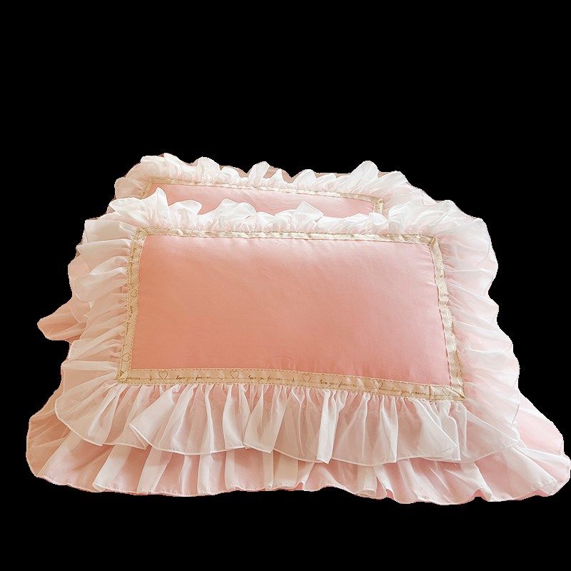 公主风全棉双人长枕套纯棉双层雪纺花边单人家用成人枕头套一对装,淘宝优惠券,粉丝福利购,淘宝优惠卷