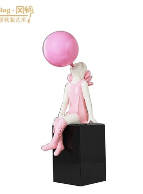 创意饰品样板房雕塑人物摆设电视柜书房桌面装泡泡女孩摆件