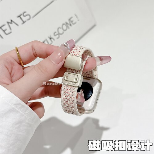 【细款】适用iwatch11表带苹果手表带S10磁吸扣编织表链applewatch9代透气SE运动尼龙腕带8女款ultra可爱高级 - 图0