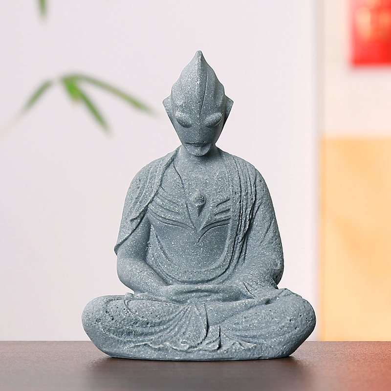 仿真石雕鱼缸造景摆件青砂石盆景桌面茶宠迪迦奥特曼佛像装饰摆设 - 图2