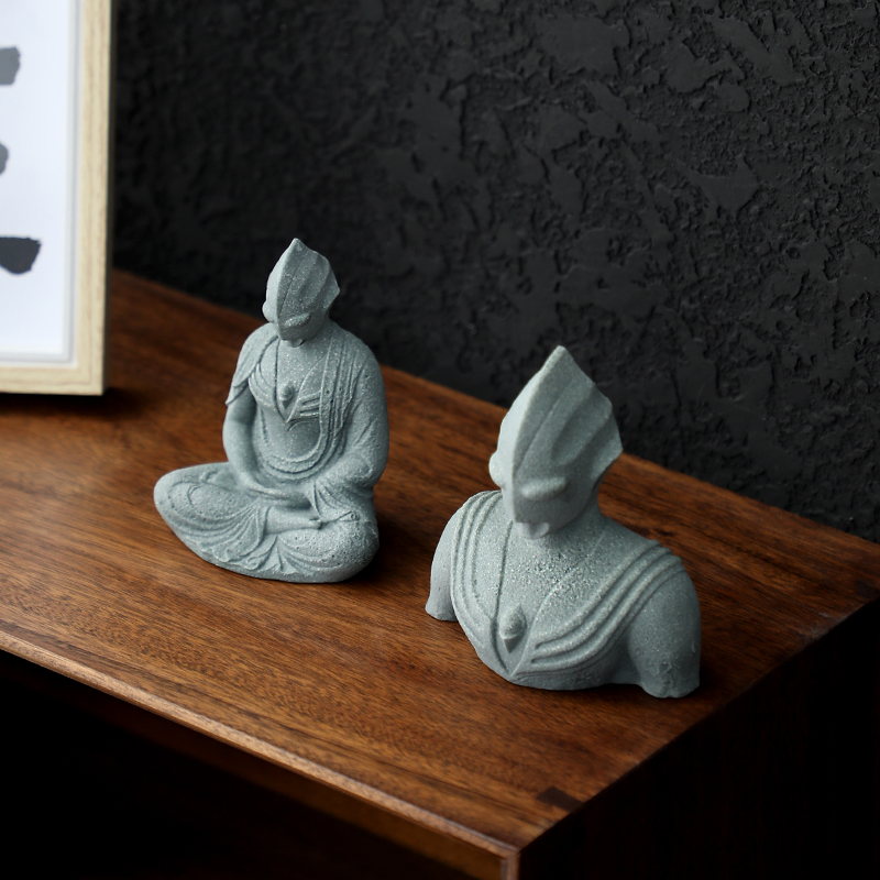 仿真石雕鱼缸造景摆件青砂石盆景桌面茶宠迪迦奥特曼佛像装饰摆设 - 图3