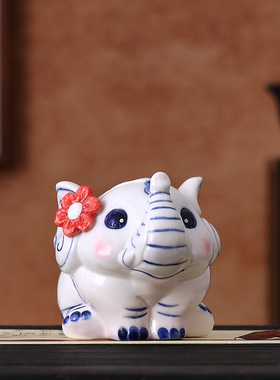 陶瓷大象摆件一对招财吉祥物