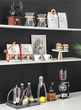 现代简约样板间厨房置物架装饰品组合小摆件咖啡壶依云水咖啡主题