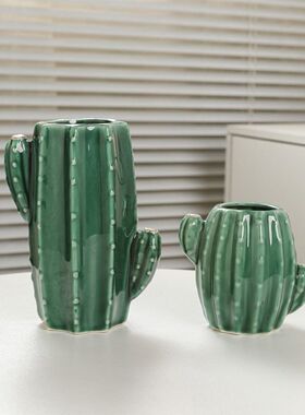 亮光色釉陶瓷花瓶仙人掌摆件水